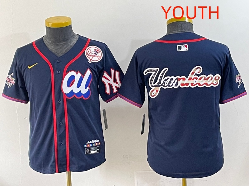 Youth 2025 New York Yankees Blank Drak Blue All star Blank Blue Nike MLB Jersey style 6->youth mlb jersey->Youth Jersey